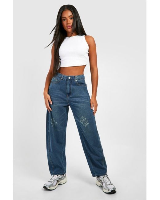 Boohoo Blue Mid Rise Carrot Fit Jeans