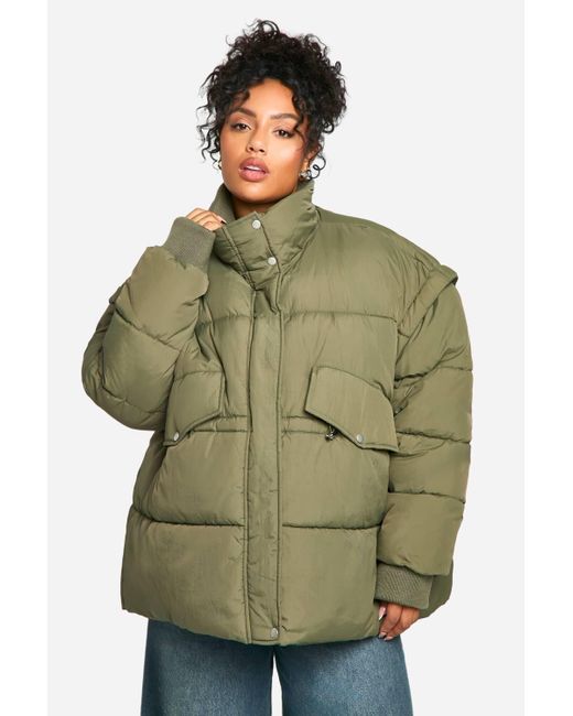Boohoo Green Plus Contrast Collar Oversized Puffer Jacket