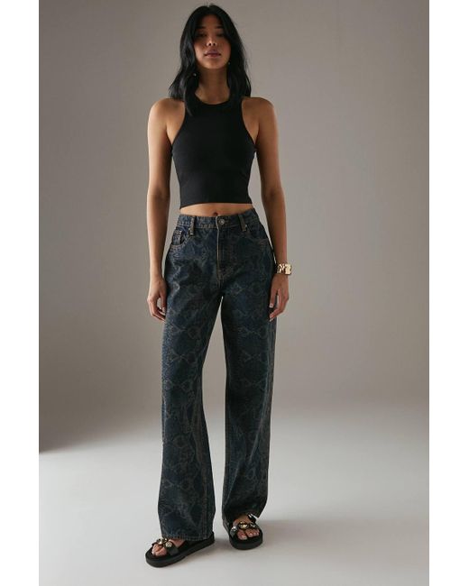 Warehouse Black Snake Print Straight Leg Jean