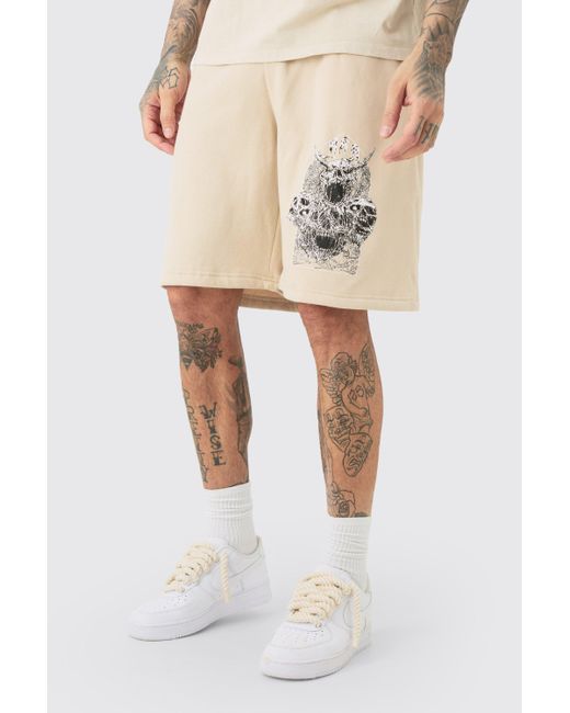 Boohoo Natural Tall Oversized Fit Gothic Print Jersey Shorts