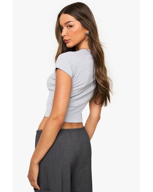 Boohoo White Rib Button Through Cap Sleeve Top