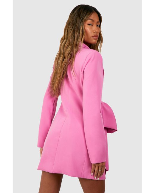 Boohoo Pink Bow Detail Double Breasted Blazer Dress