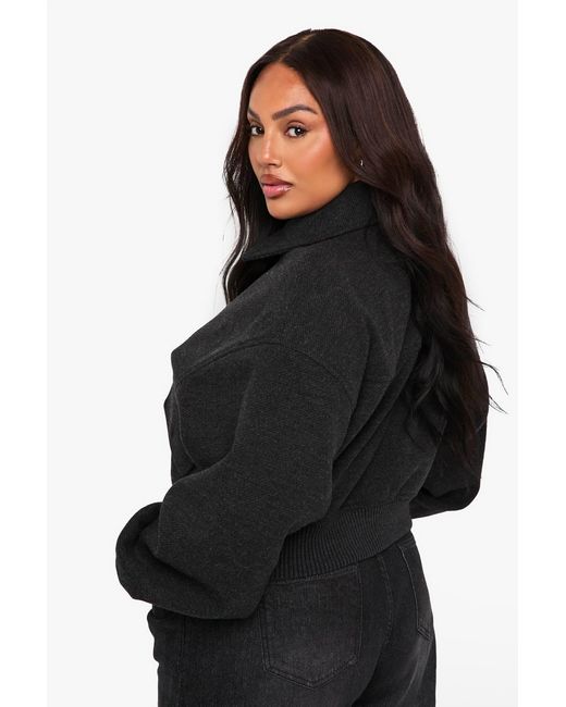 Boohoo Black Plus Wool Look Bomber Jacket