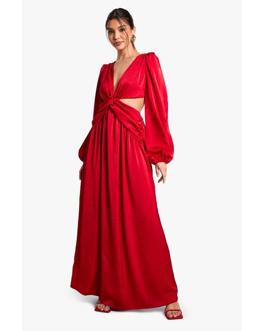 Boohoo Textured Satin Cut Out Plunge Maxi Dress