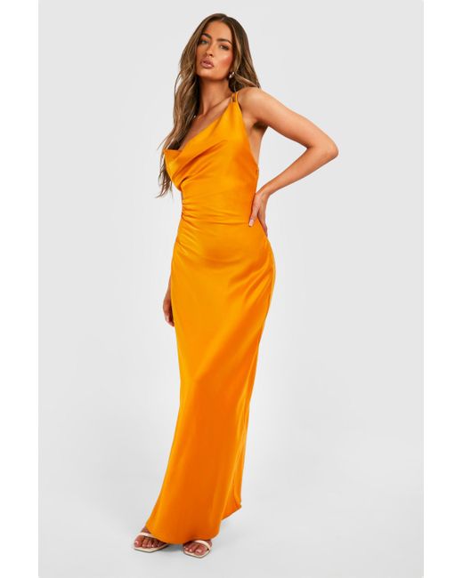 Boohoo Orange Satin Double Strap Maxi Dress