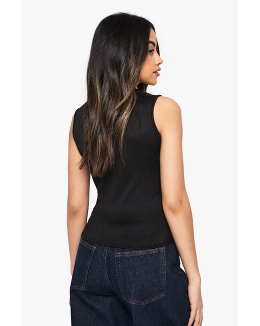 Boohoo Black Jersey Wrap Front Drape Top