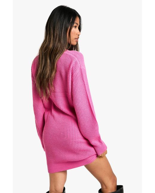 Boohoo Pink Basic Crew Neck Jumper Dress