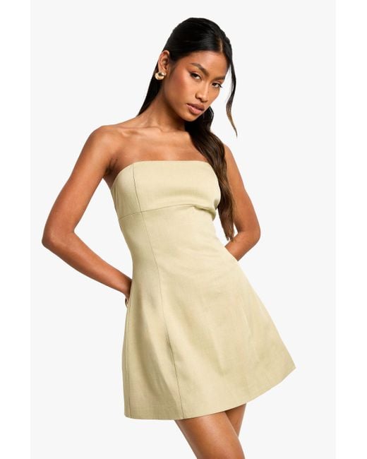 Boohoo Natural Structured Bandeau Tailored Mini Dress