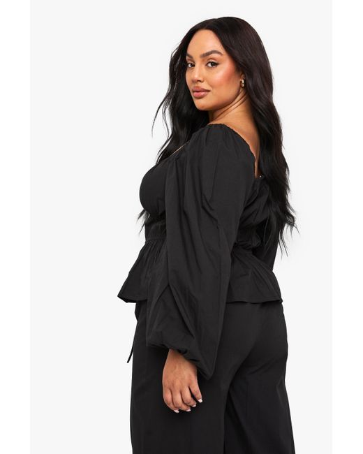 Top Plus De Algodón Con Escote Barco Boohoo de color Black
