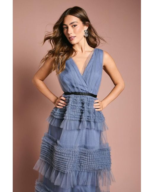 Coast Blue Sleeveless Mesh Wrap Top Maxi Dress
