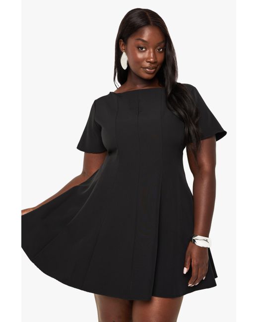 Boohoo Black Plus Short Sleeve Panneled Skater Dress