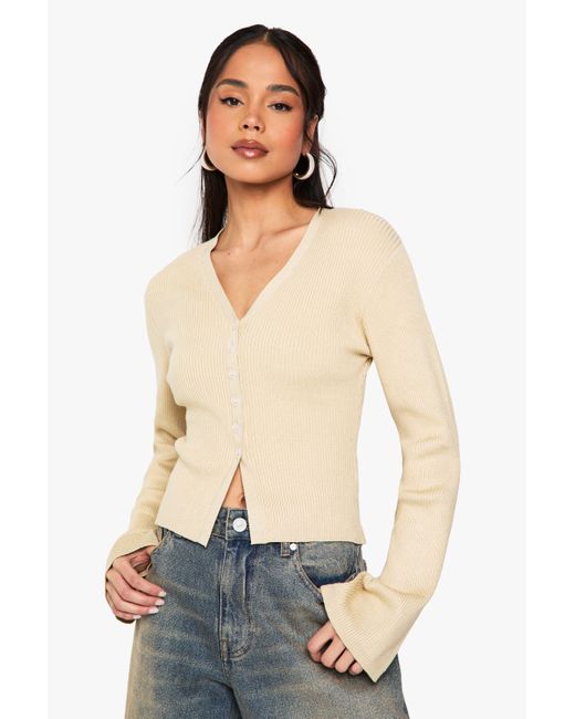 Boohoo Blue Button Through Lightweight Rib Knit Cardigan