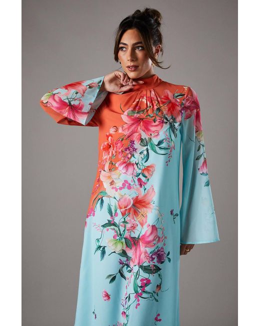 Coast Gray Placement Printed Tie Back Column Maxi Dress