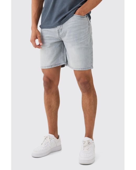 Relaxed Rigid Denim Shorts In Light Grey Boohoo de color Blue