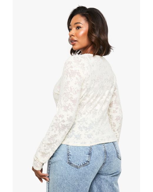 Boohoo White Plus Burnout Button Front Top