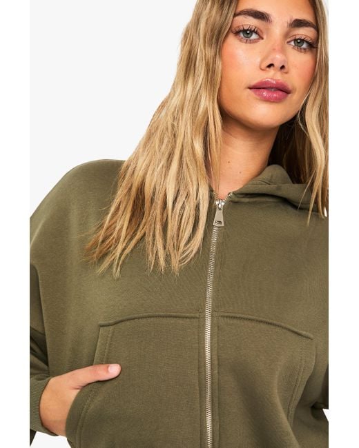 Boxy Balloon Sleeve Oversized Zip Through Hoodie Boohoo de color Green