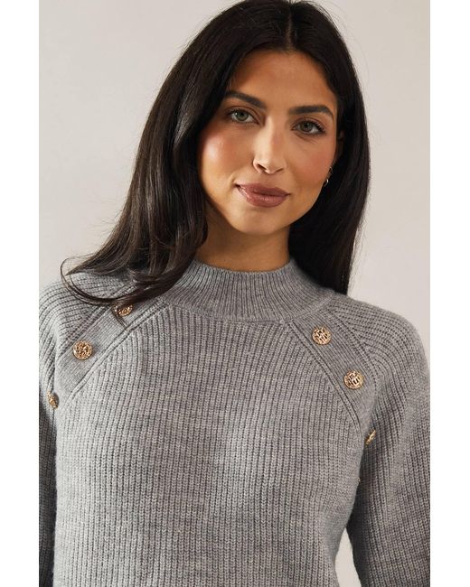 Wallis Gray Petite Stitchy Button Sweater