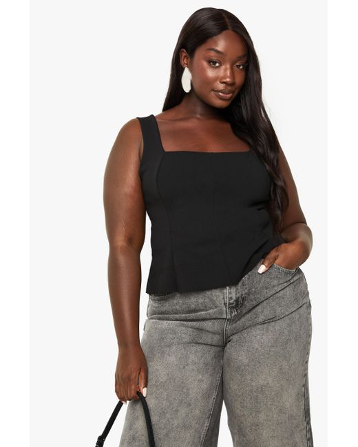 Boohoo Black Plus Double Bengaline Structured Panel Top