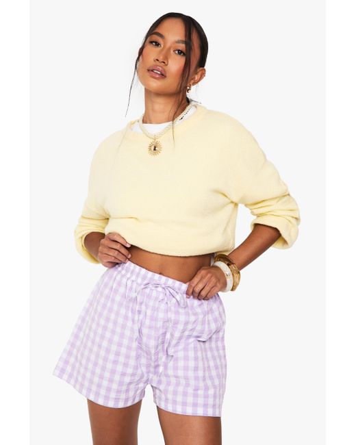 Boohoo White Seersucker Gingham Drawstring Waist Shorts