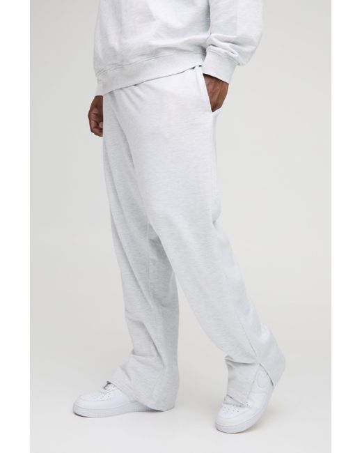 BoohooMAN White Plus Lightweight Regular Fit Split Hem Basic Sweatpants for men
