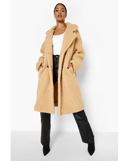 Boohoo Natural Tall Teddy Faux Fur Belted Coat