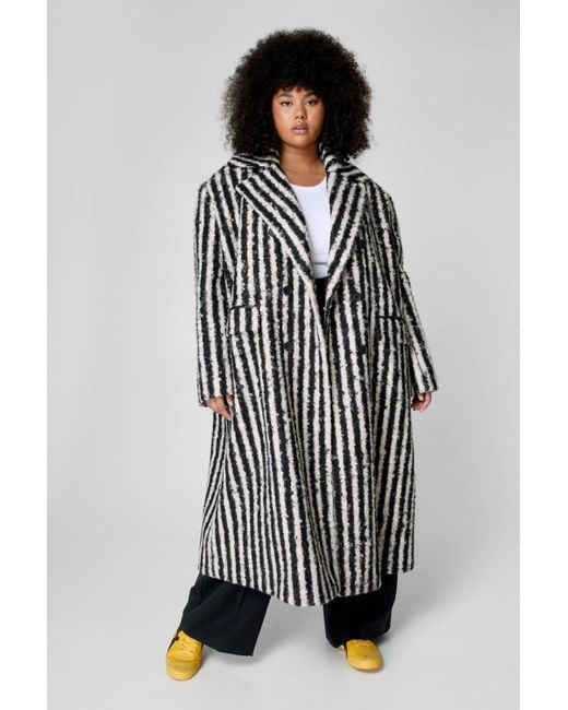 Nasty Gal Black Plus Striped Wool Look Coat