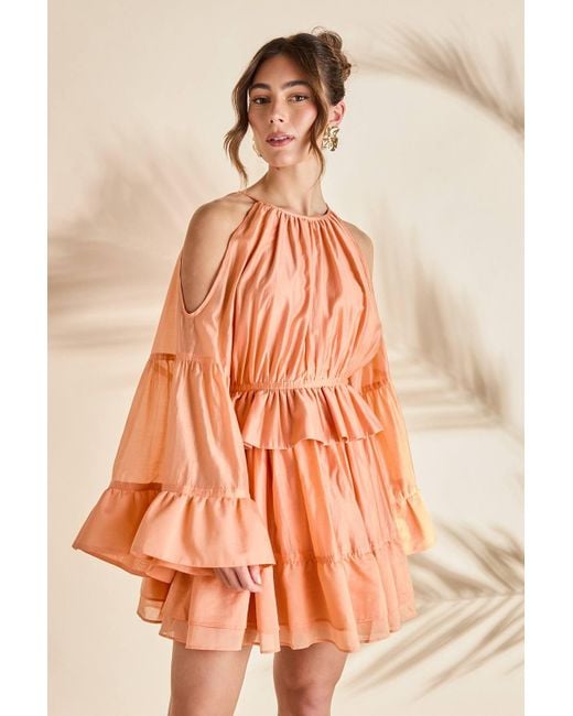 Coast Orange Halter Neck Long Sleeve Organza Mini Holiday Dress