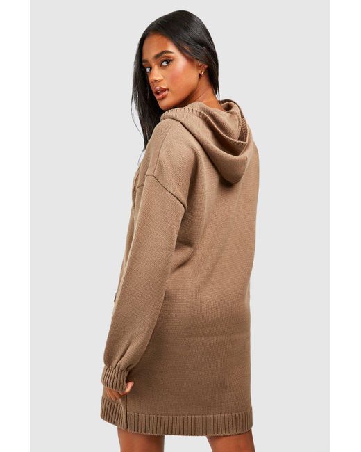 Boohoo Natural Dsgn Oversized Knitted Hoody Dress