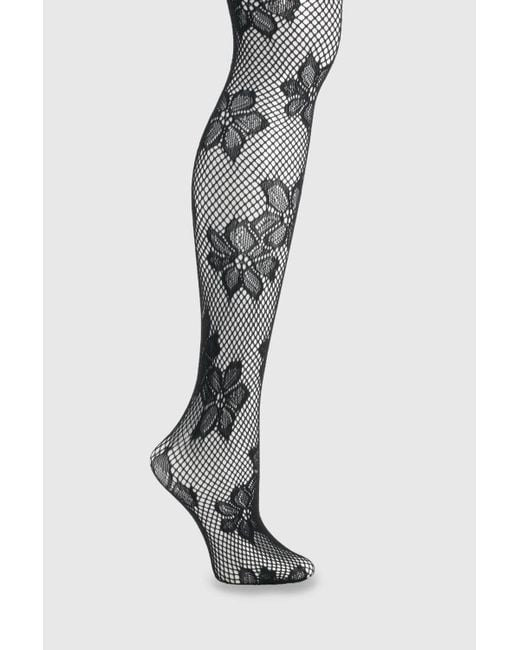 Boohoo Black Statement Flower Fishnet Tights