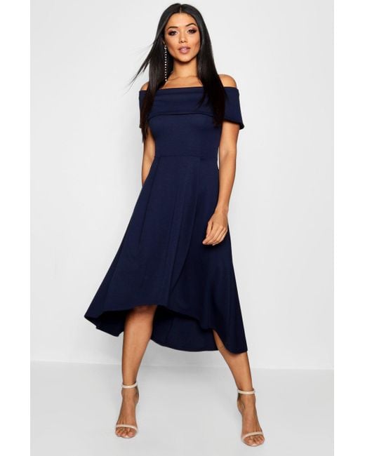navy dip hem dress
