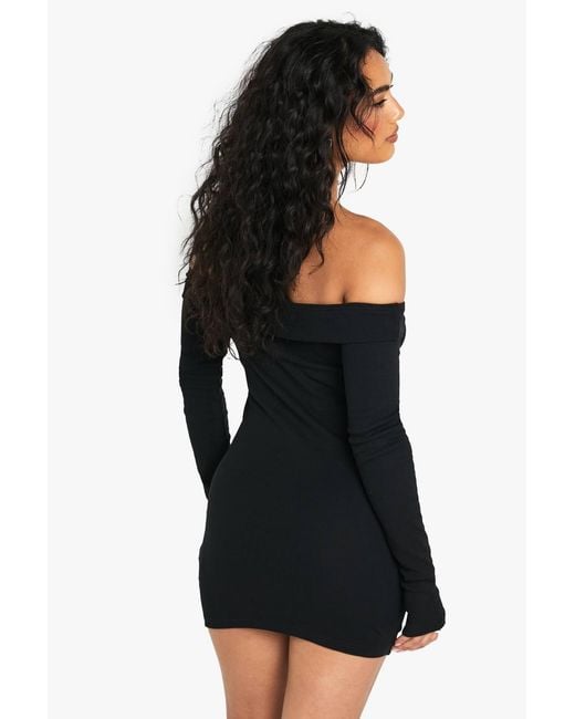Boohoo Black Basic Rib Bardot Mini Dress