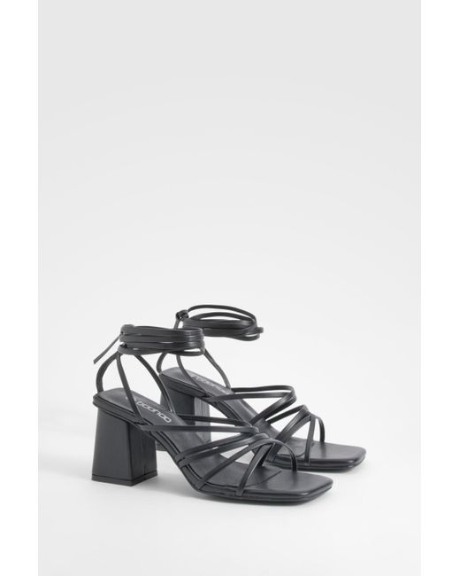 Boohoo White Low Block Strappy Tie Up Sandals