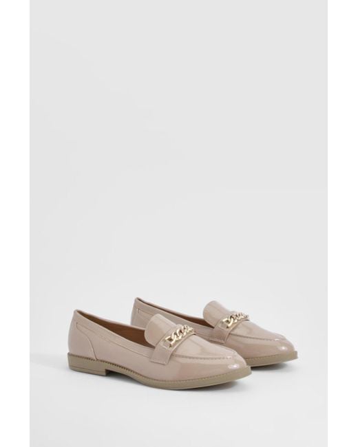 Boohoo Natural Wide Fit Chain Trim Patent Loafers