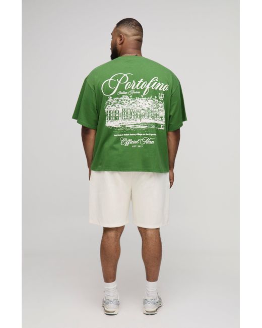 BoohooMAN Green Plus Oversized Boxy Official Print T-Shirt & Relaxed Short Set for men
