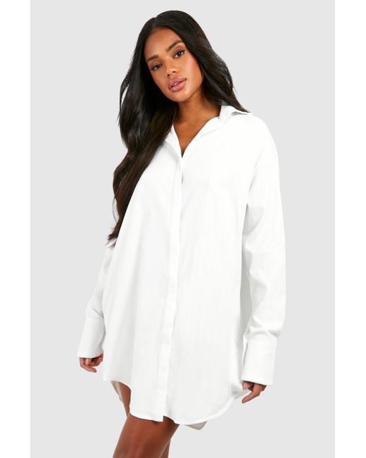 Boohoo White Wide Sleeve Boxy Oversized Shirt Dress