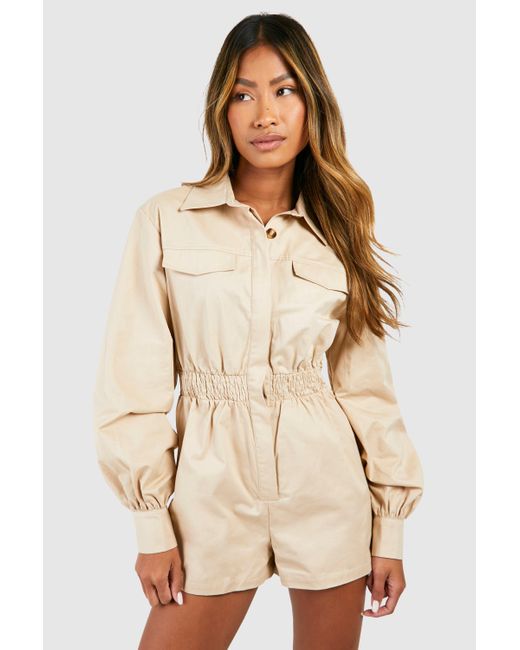 Utility Long Sleeved Playsuit Boohoo de color Natural