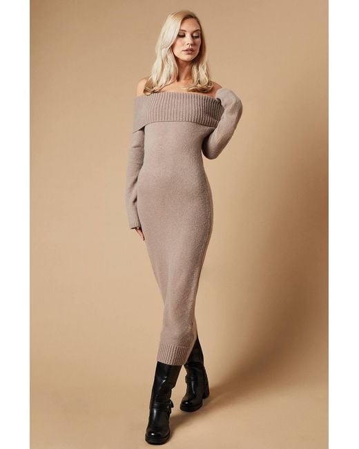 oasis knitted dress Women's Scallop Neck Knitted Midi Dress, Burgundy