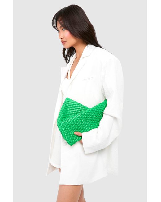 Boohoo Green Woven Clutch Bag