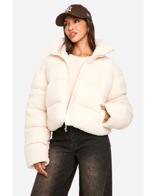 Boohoo White Faux Fur Puffer Jacket