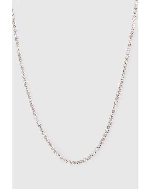 Boohoo White Iced Chain Necklace In Silver