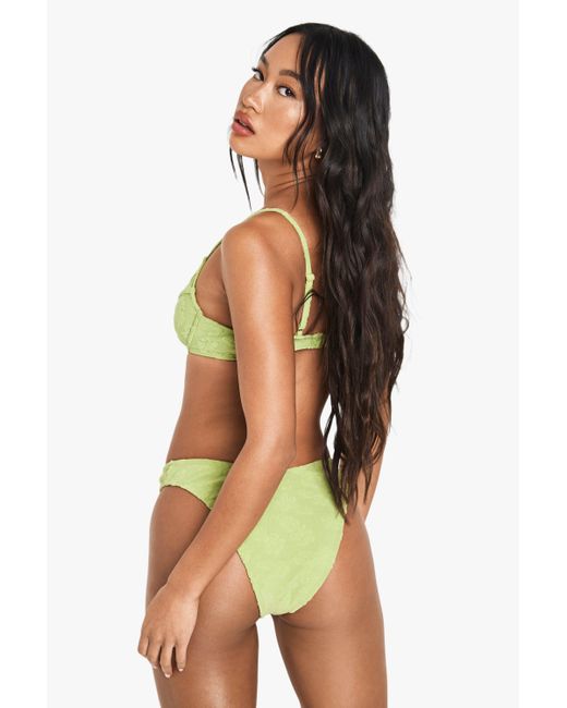 Boohoo Green Hibiscus Flower Embossed Underwired Bikini Top & High Leg Bikini Bottoms Set