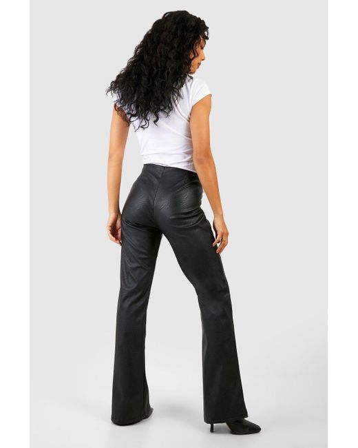 Boohoo Black Leather Look Zip Front Flare Trouser