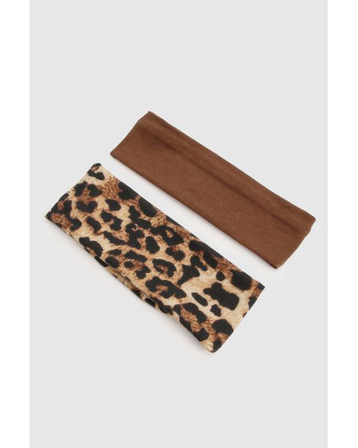 2 Pack Leopard Jersey Headbands Boohoo de color Brown