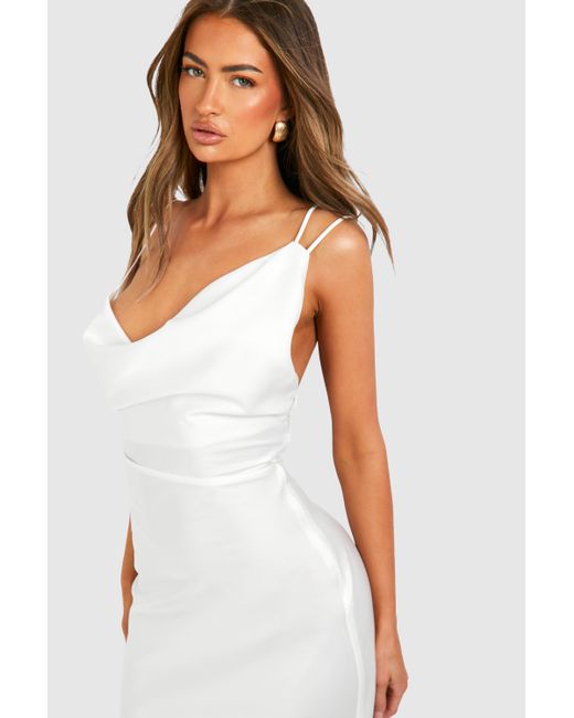 Satin Double Strap Midaxi Dress Boohoo de color White