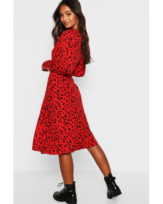 red button midi dress
