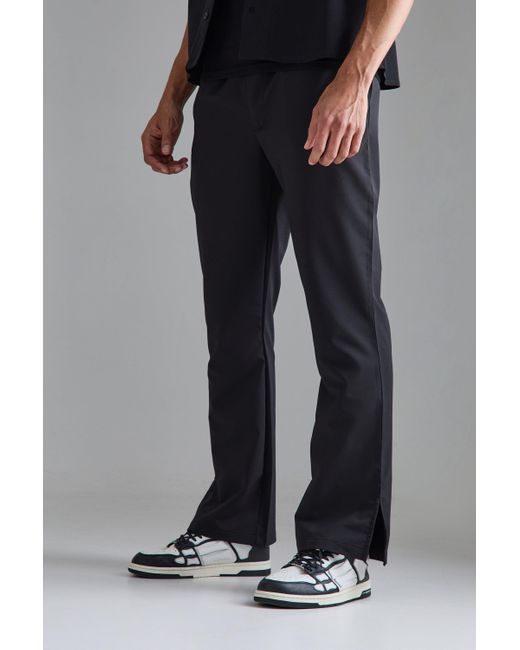 BoohooMAN Black Elasticated Waist Split Hem Smart Trousers for men