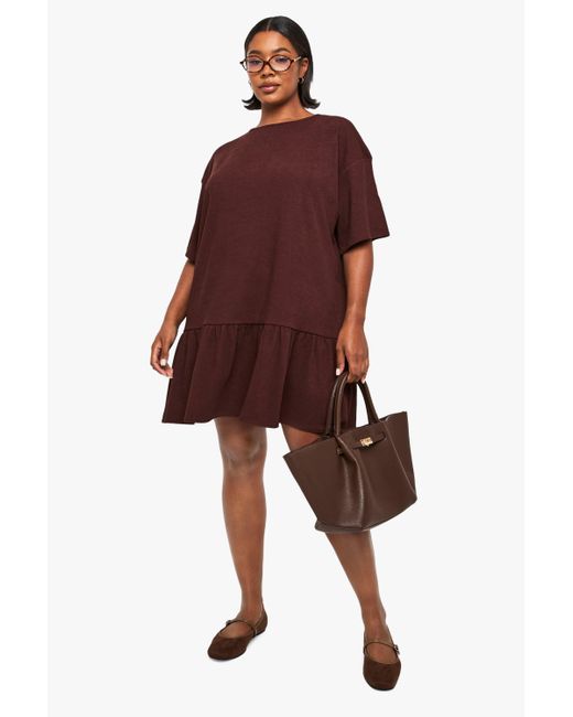 Boohoo Red Plus Rib Drop Hem Smock Dress