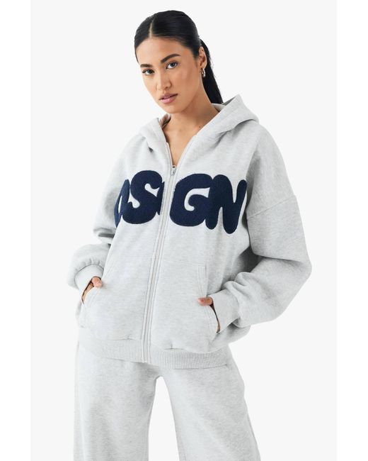 DSGN Studio Blue Toweling Applique Oversized Zip Through Hoodie