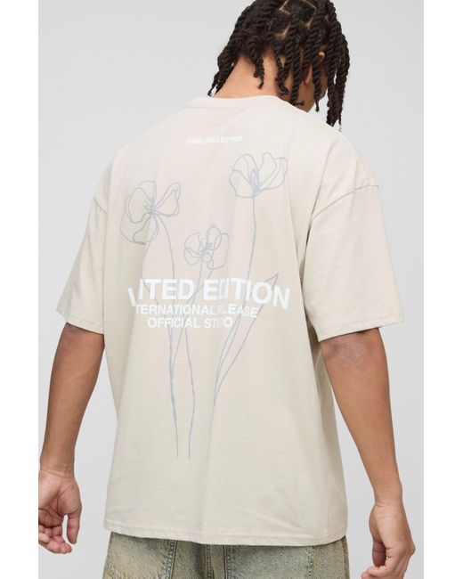 BoohooMAN Oversize T-Shirt mit floralem Limited Edition Print in Natural für Herren