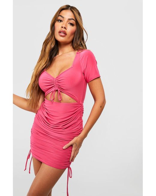 flydende Parametre grå Boohoo Slinky Cut Out Ruched Bodycon Dress in Pink | Lyst